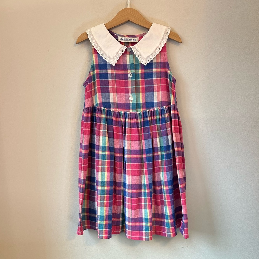 Vintage 1990’s Pink Plaid Sleeveless Gathered Shirt Dress Size 6
